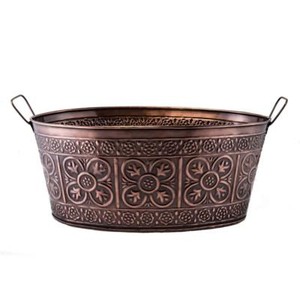 Antique-Copper-Ice-Bucket-2-9-Gallon-Oval-Party-Tub-Embossed-Beverage-Storage
