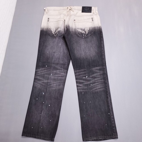 Akoo Jeans Mens 38X34 Black Tan Ombre Paint Splatter Fade Distresse Straight Leg - Picture 15 of 20