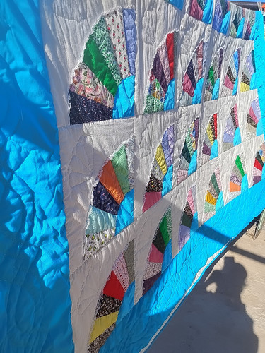 Trapunta coperta vintage fatta a mano modelli ventagli unilaterale 96"X,86" - Foto 9 di 19