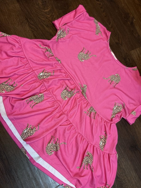 Boutique Hot Pink Cheetah Print Babydoll Top