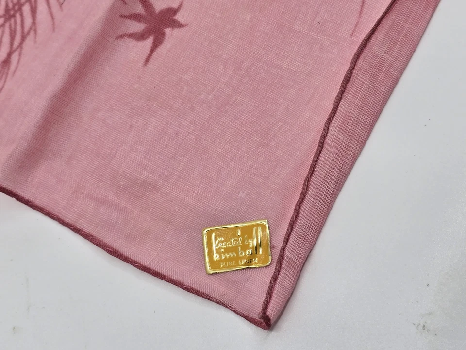 Pink Thistle Jeanne Miller Design Kimball Hankie Handkerchief Linen Kimball 15" - Image 2 of 4