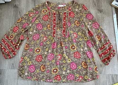 Belle Kim Gravel Women’s LS Floral Semi-Sheer Tunic Top Plus 1X BOHO - Picture 3 of 7