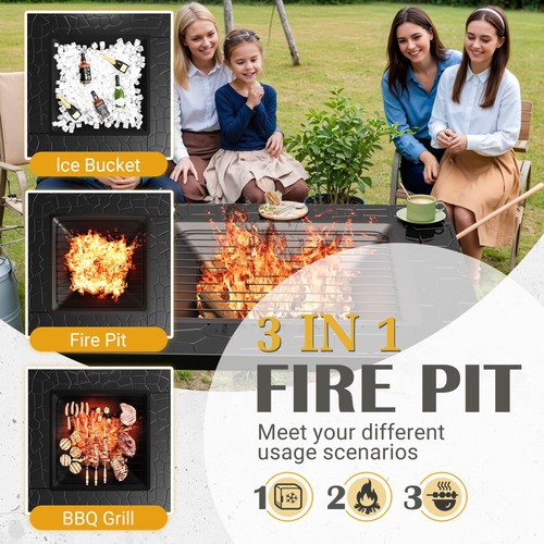 32" Terrasse Quadrat Feuerstelle Tisch für Terrasse Hinterhof BBQ, Eis Aufbewahrung mit Netz Li - Bild 6 von 17