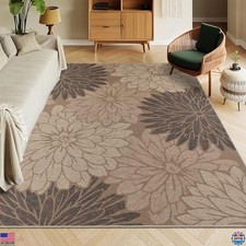 Chic 5x7 Floral Jute Rug - Washable Non-Slip Area Rug for Living Room  Patio