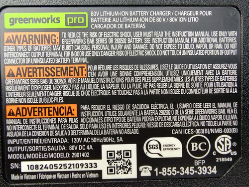 Original 80V 4A Schnellladegerät 2901402 für Greenworks Pro alle 80V Akku 2902502 - Bild 4 von 8