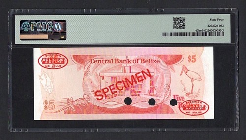 Belize 5 Dollars 1989 P47bs "Specimen" Uncirculated Grade 64 - Picture 2 of 2