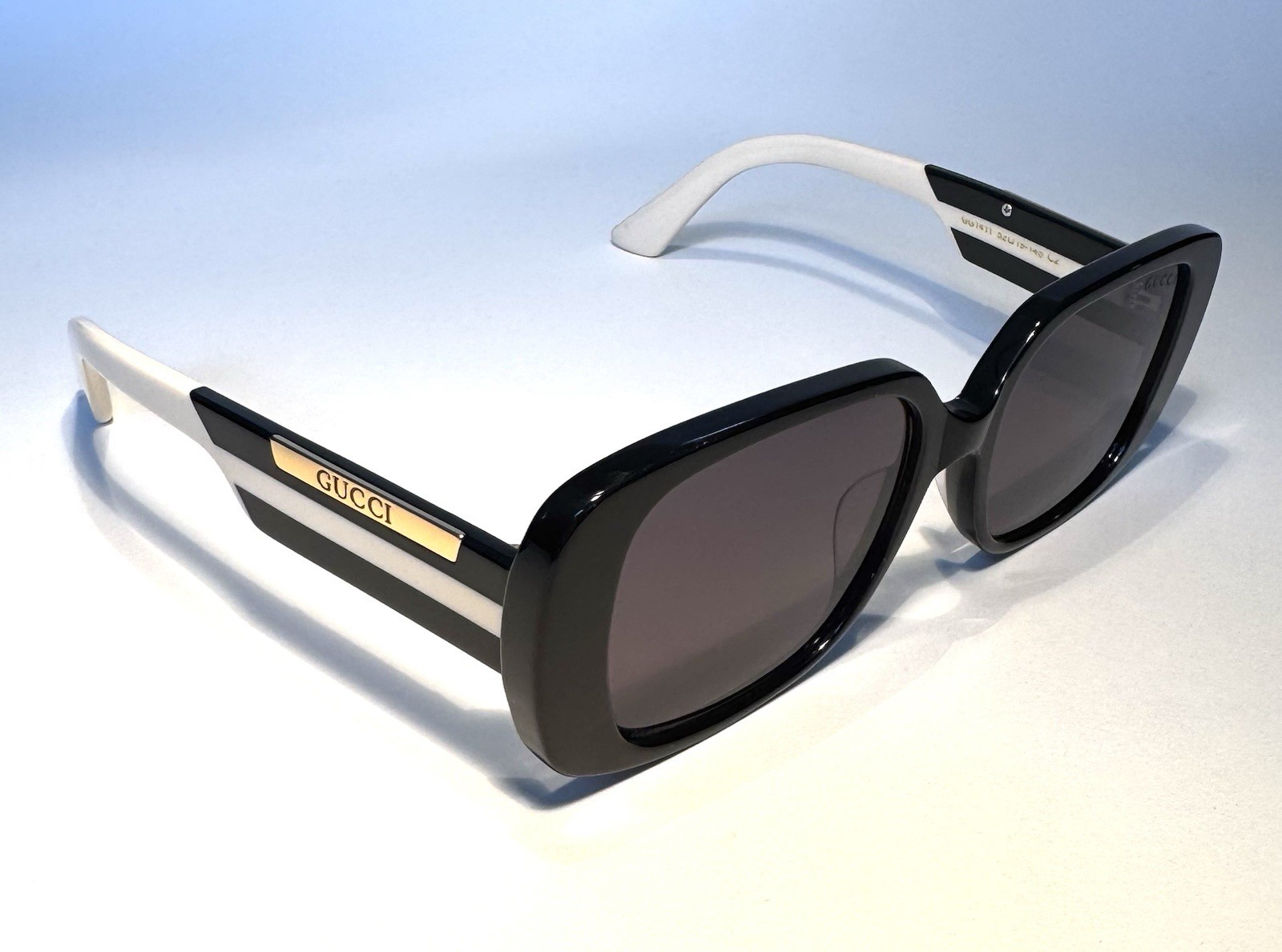 Gucci Square Gray Lenses Polished Black Beige Acetate Frame