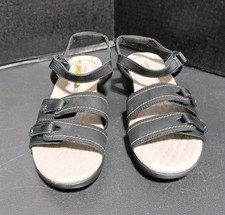 New Clarks Womens Alexis Shine Sandal 8M Black Leather Adjustable Strap Sport