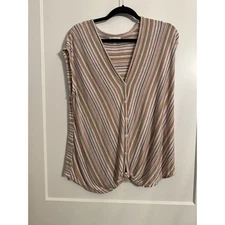 Max Studio Womens Cap Sleeve Top, Size Large, Multicolor Stripes Preowned