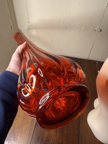 Enorme jarrón oscilante AMBERINA de 30" jarrón de mesa/piso de vidrio acanalado LE Smith vintage MCM - Imagen 7 de 14