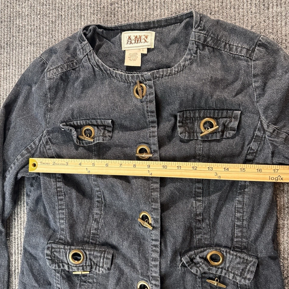 Chaqueta AMI De Colección Para Mujer L Azul Carga Denim Metal Palanca Cyberpunk Oscura Y2K Foto 3 de 4