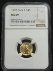 1992 $5 American Gold Eagle 1/10th Oz NGC MS69 Fine Gold US Key Date!!