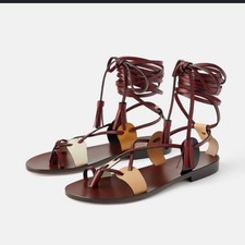 ZARA Flat Strappy Leather Sandals