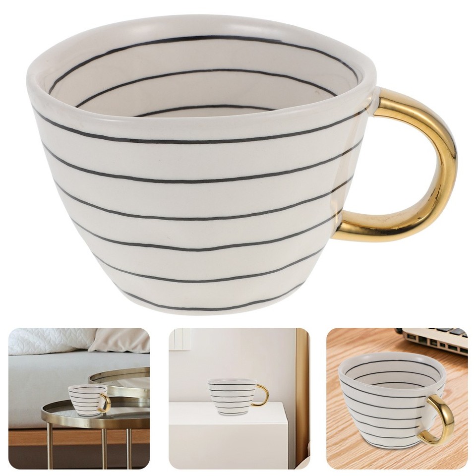Reusable Ceramic Coffee Cup with Handle Beige Milk Mug for Breakfast ...