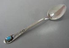 Vintage Navajo Spoon Sterling Silver Turquoise 3 3/4" Sugar Tea