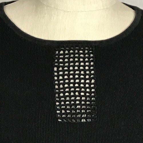 Hampshire Studio Sweater Shirt M Black Short Sleeve 100% Cotton Knit Mesh Detail - Picture 2 of 8