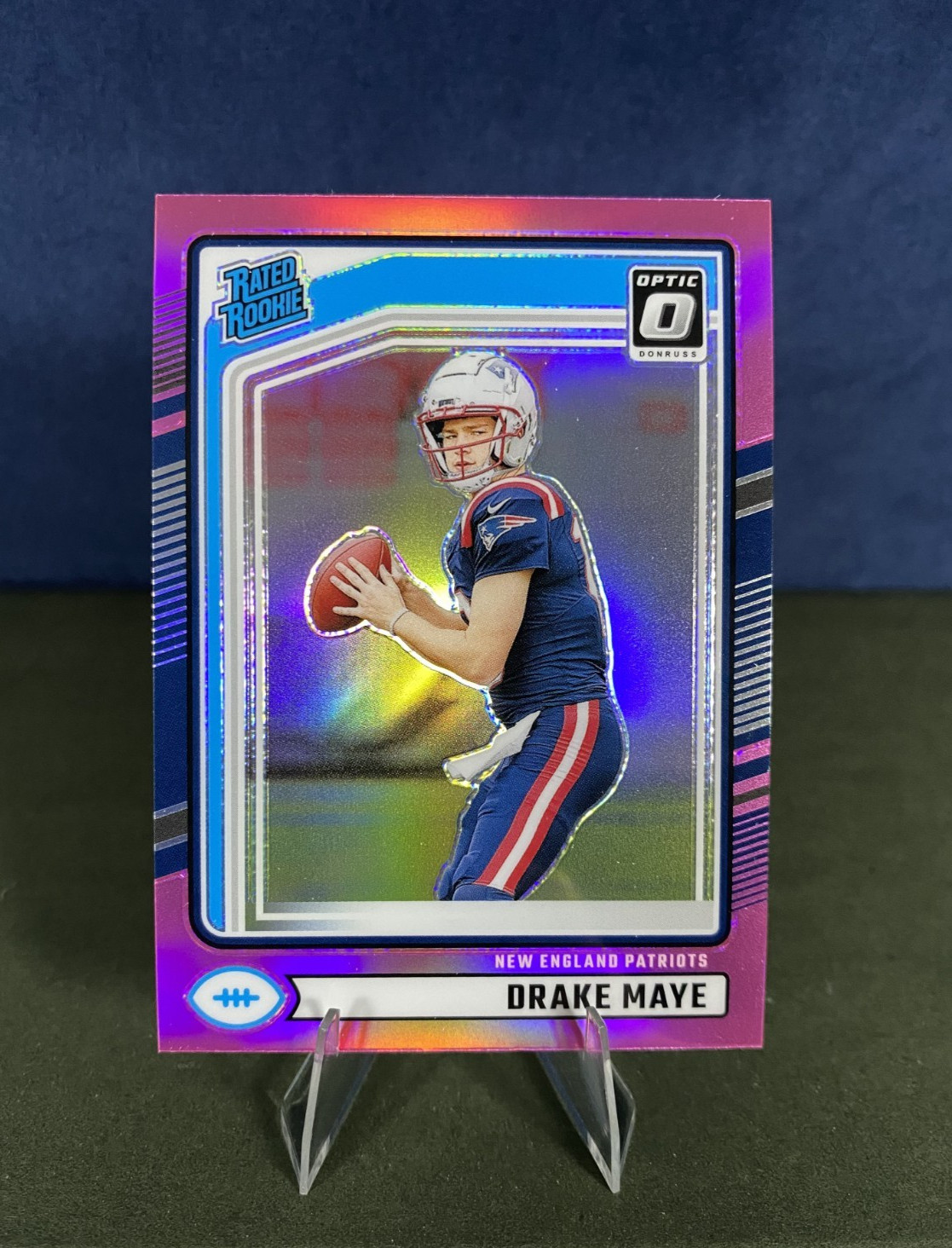 2024 Panini Donruss Rated Rookie Drake Maye #379 Optic Preview Pink Prizm (RC)