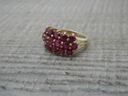 Stunning 9ct Yellow Gold 3ct Natural Ruby Three Row Cluster Ring UK Size N