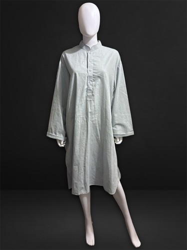 Greyish Blue Linen Long Sleeve Half-Button Midi Dress Size L Over Size - Picture 2 of 4