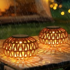 2 Pack Solar Lanterns Outdoor Waterproof, Outdoor Table Lamp Decor, Rattan So...