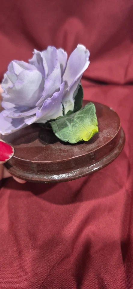 Base de madera de cerezo rosa violeta individual 3x4" floral decoración del hogar estante sentado usado en excelente estado Foto 3 de 4