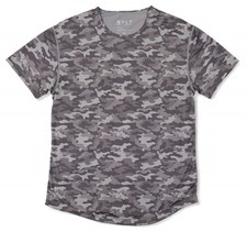 BYLT Shirt Mens Medium Gray Camo Drop Cut Short Sleeve Performance Curved Hem