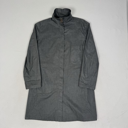 Emporio Armani Trench Long Coat Grey Vintage 90 Made Italy Womens Large - Picture 1 of 14