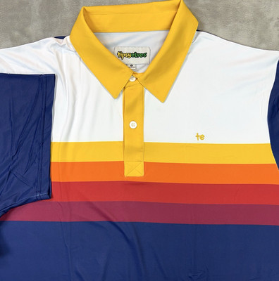 TIPSY ELVES Golf Polo Shirt Men XL Performance Slice Of Sunset Retro Stripes NWT