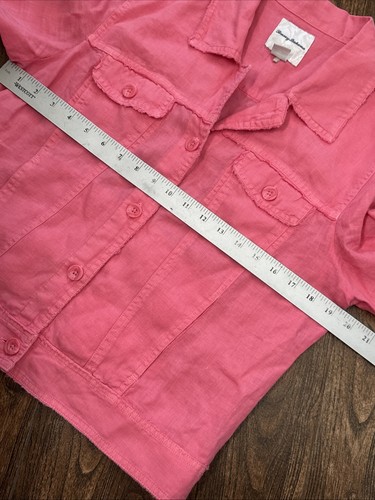 TOMMY BAHAMA TWO PALMS 100% LINEN RAW EDGE BUTTON UP JACKET BRIGHT PINK MEDIUM - Picture 9 of 13
