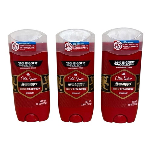 3 Pack Old Spice Swagger Scent Of Cedarwood Deodorant Aluminum Free 3.8 oz ea
