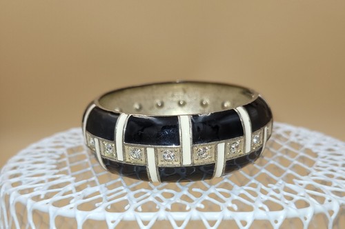 Brazalete grueso con bisagras vintage retro negro blanco piedras preciosas años 80 90 Y2k - Imagen 2 de 8