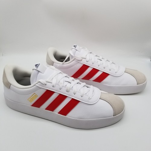 adidas VL Court 3.0 Men's Sz US 12 White Red Leather Low Top Classic Casual - Picture 3 of 6