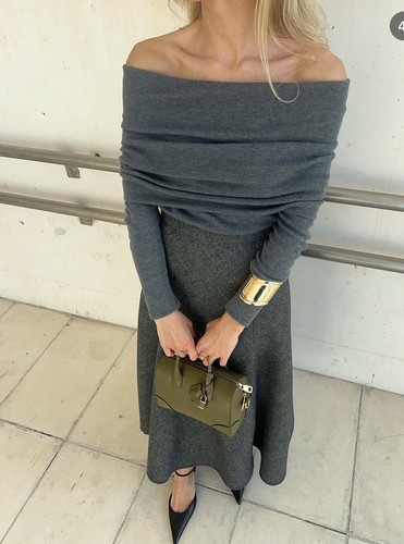 ZARA WOMAN SS24 MIDI A-LINE WOOL BLEND HIGH-WAIST SKIRT GRAY 2285/568 NWT_XS,L - Picture 4 of 17