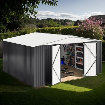 12x14FT Metal Storage Shed, Lockable Outdoor Tool Shed for Garden Patio Backyard