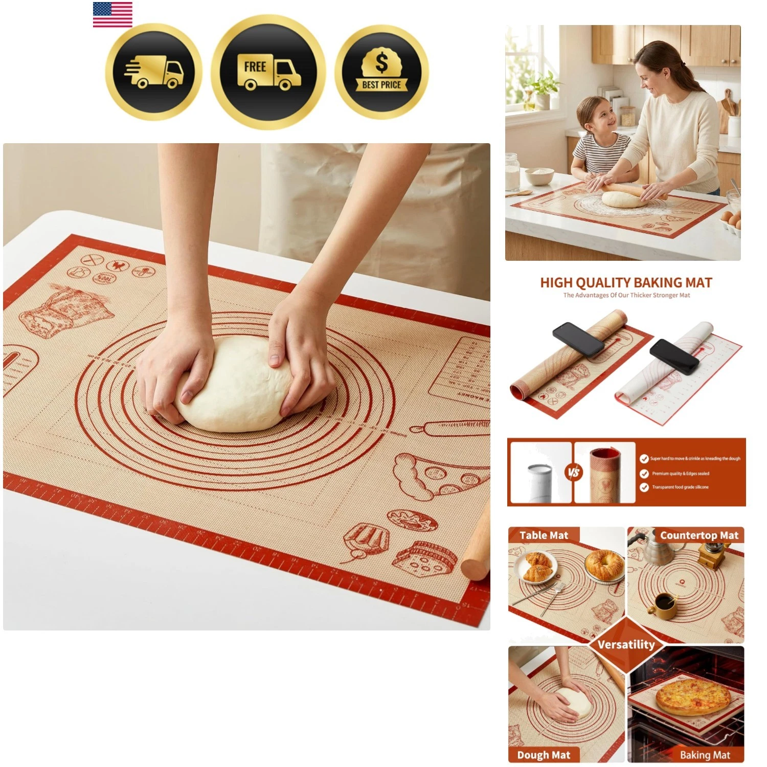 Silicone Baking Pastry Dough Mat - 28x20Inch Extra Large Cookie Bread Rolling...
Opens in a new wind