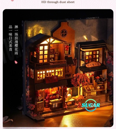 DIY Book Nook Dollhouse Kit LED Lighting 3D Wooden Puzzle Bookshelf Decor Gift - Picture 14 of 51