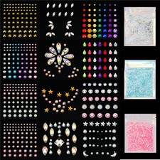 12 Sheets Face Jewels Rhinestones Crystal Stickers, 15g Chunky and Fine Mix G...