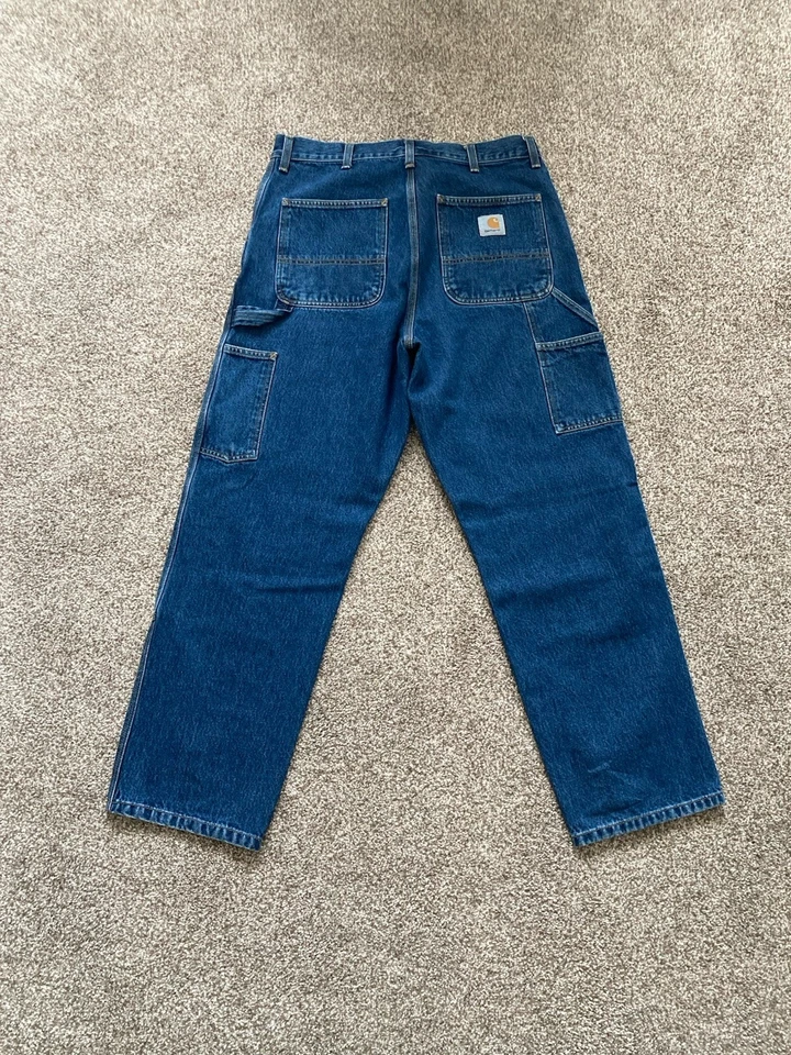 Talla 32x30- Pantalones de Trabajo Carhartt WIP Doble Rodilla Denim Lavado Oscuro Jeans Foto 3 de 3