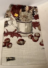 Vintage 1960s Kay Dee Handprint 100% Pure Linen Kitchen Towel Fall Flowers 30X17