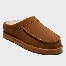dluxe by dearfoams Men's Moc Toe Clog Slippers Genuine Suede Memory Foam