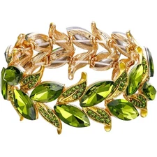NWT Statement Crystal Green and Gold Leaf Bracelet - Party Prom Ball Costume