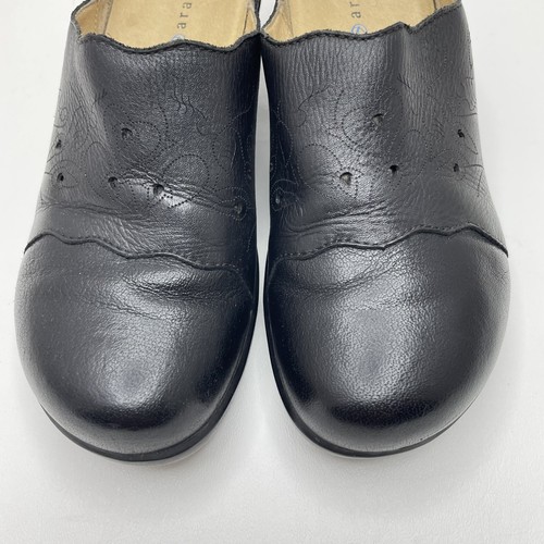 Aravon Shoes Womens Size 7.5B Black Leather Slip On Mule Heels Comfort WOM07BK