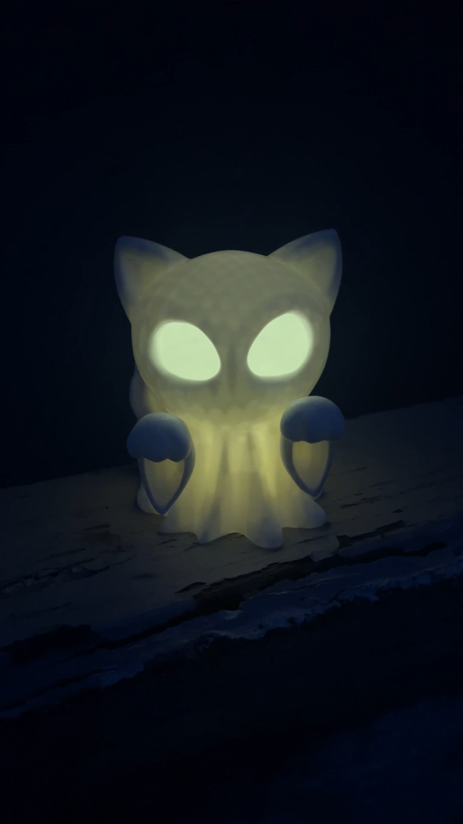 3D Printed Ghost Cat Tea Light Lamp – Halloween LED Candle Decor