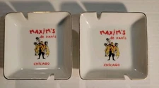 2 MAXIM'S de PARIS CHICAGO Square Porcelain Ceramic 2 Slot Ashtray MCM