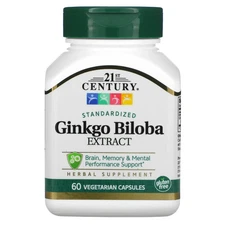 Ginkgo Biloba Extract, Standardized, 60 Vegetarian Capsules (60 mg per Capsule)