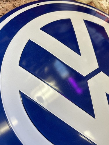 VW Logo 35cm Large Round Retro style Embossed Metal Sign. Home, Bar, Mancave, - Picture 2 of 6