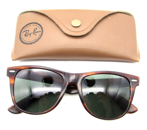 Vintage B&L Ray Ban Wayfarer II usa L1725 Tortoise Green lens Large 54mm w/ Case
