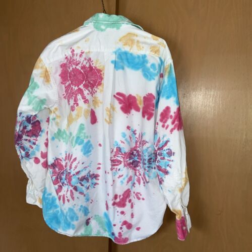 Tie-Dye Polo Ralph Lauren Shirt Women 10 Lively Hippie Core, 70s Boho Artsy #e26 - Picture 2 of 18