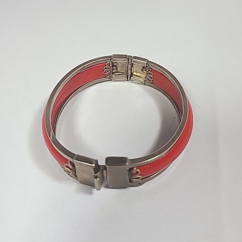 Vintage rotes Bakelit Armband Klappverschluss Art Deco 30er Kirschrot Manschette silberfarben - Bild 5 von 8