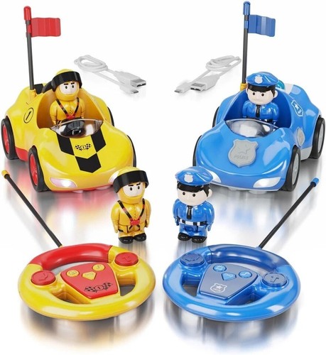 Rechargeable Remote Control Cartoon Cars for Little Kids, 2 Pack Police &... - Picture 8 of 9